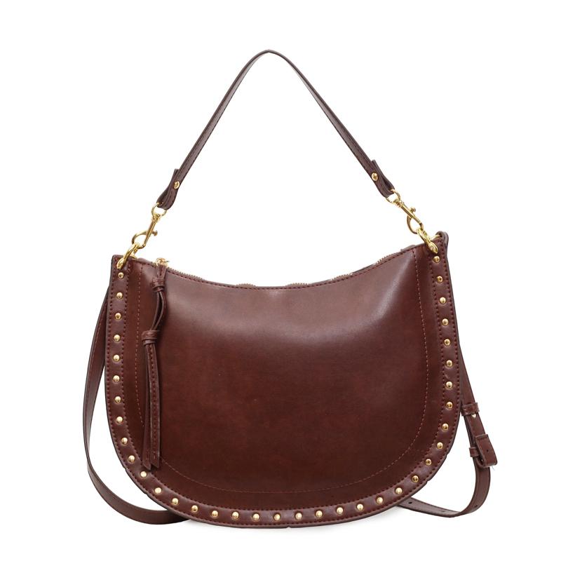 

Rivet Crossbody Bag Women s Vintage Underarm Bag Commuter Shoulder Bag кавовий