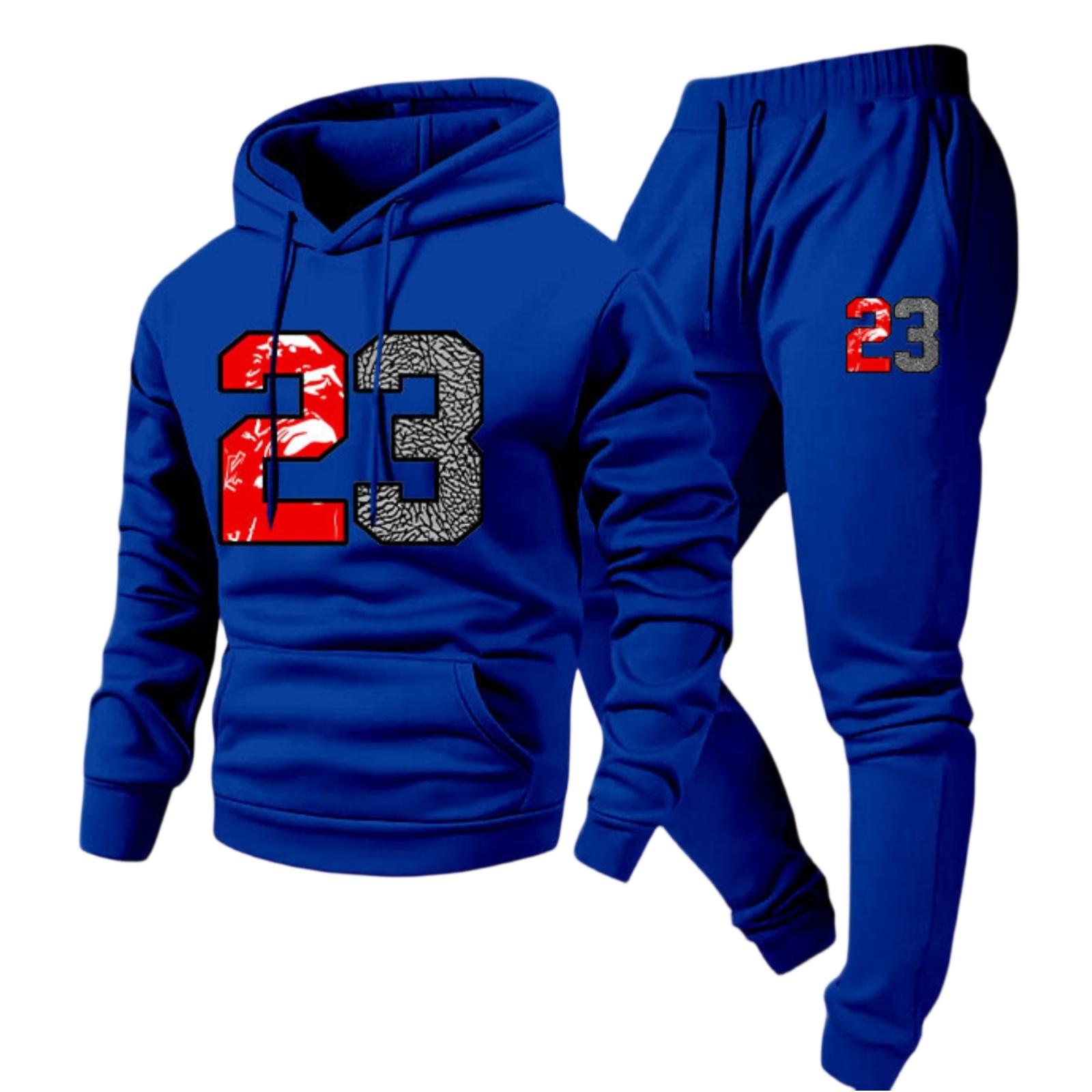 

Men s Casual -color Digital Print T-shirt Set - Men s Hooded Drawstring T-shirt And Pants Two-piece Set XL синий