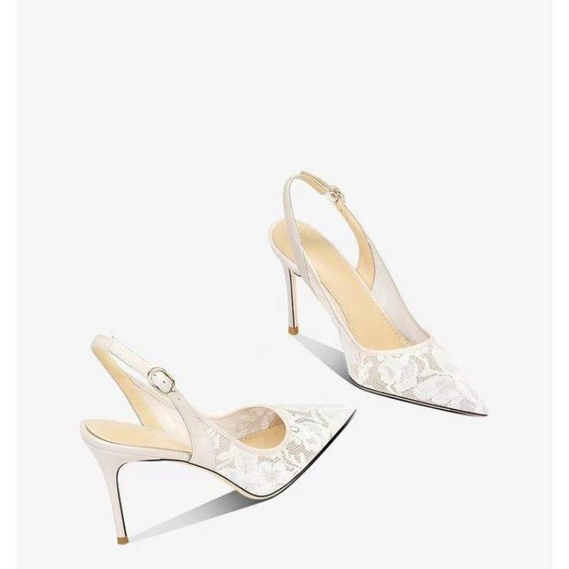 Módní Značkový Návrhář Bílé Dámské Svatební Lodičky Síťované Vyšívané Květiny Pásek Přes Patu Sexy Slingback Vysoký Podpatek Společenské Boty pro Dámy