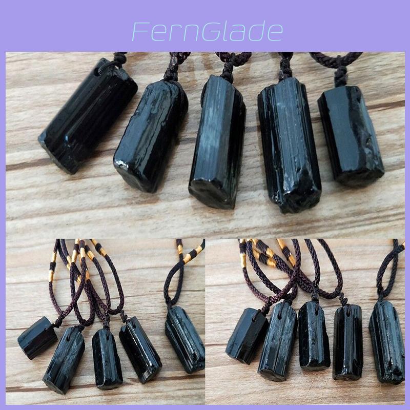 Unique Raw Natural Black Tourmaline Schorl Pendant Necklace With Irregular Shape And Adjustable Chain