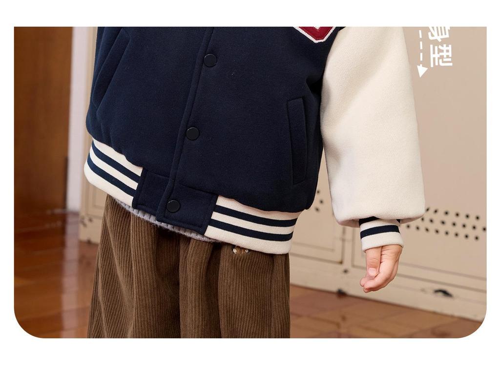 European Boys' Fleece-Lined Baseball Jacket - Thickened Winter 2025 Kids Toddler Coat