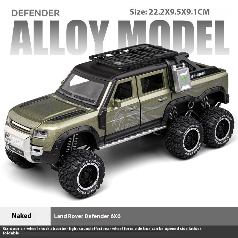 

1/24 Scale Land Rover Defender 6x6 Large Super Off Road Vehicle Alloy Metal Diecast Model Car Sound & Light Children Toy Gift for Boys зелёный