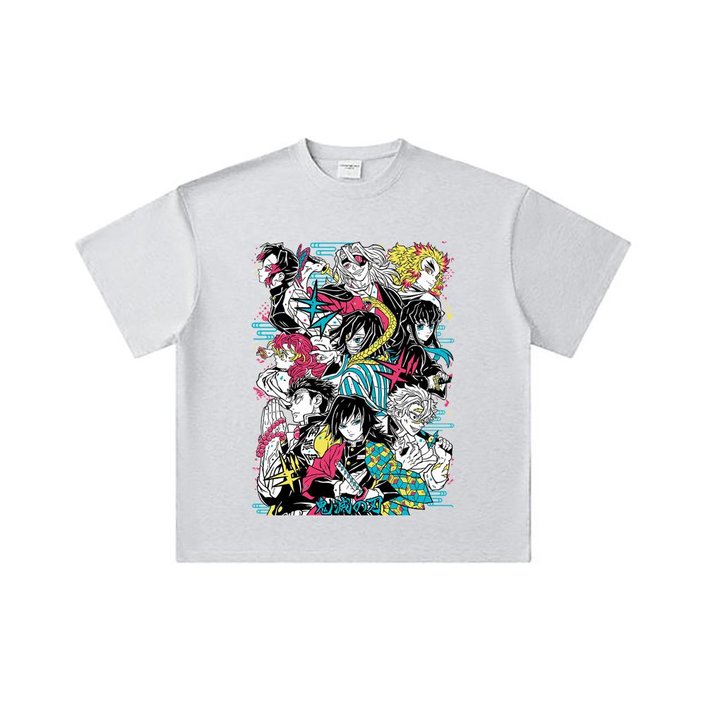 260 GSM Double Yarn 32 Count 100% Cotton Demon Slayer V2 Hashiras Print Unisex Heavy Cotton T Shirt