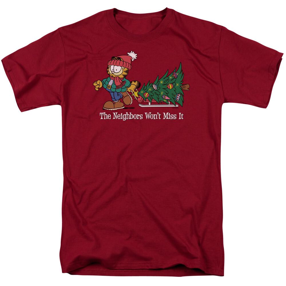 Garfield Wont Miss It T Shirt Mens Licensed Christmas Comics Tee Cardinal XXXXL