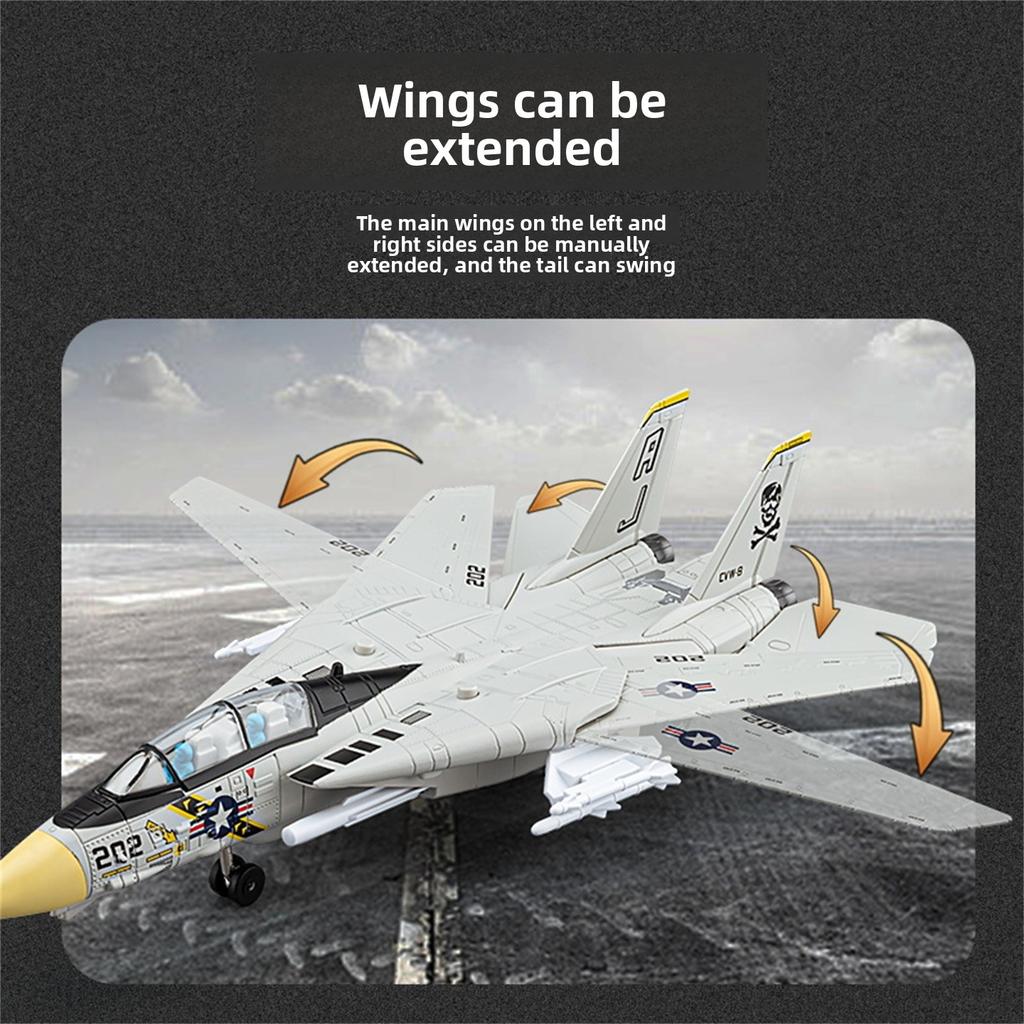 1:72 Scale F-14 Tomcat Fighter Jet Model - White & Black ABS Plastic Aircraft With Detailed Design, 10.24inch Length