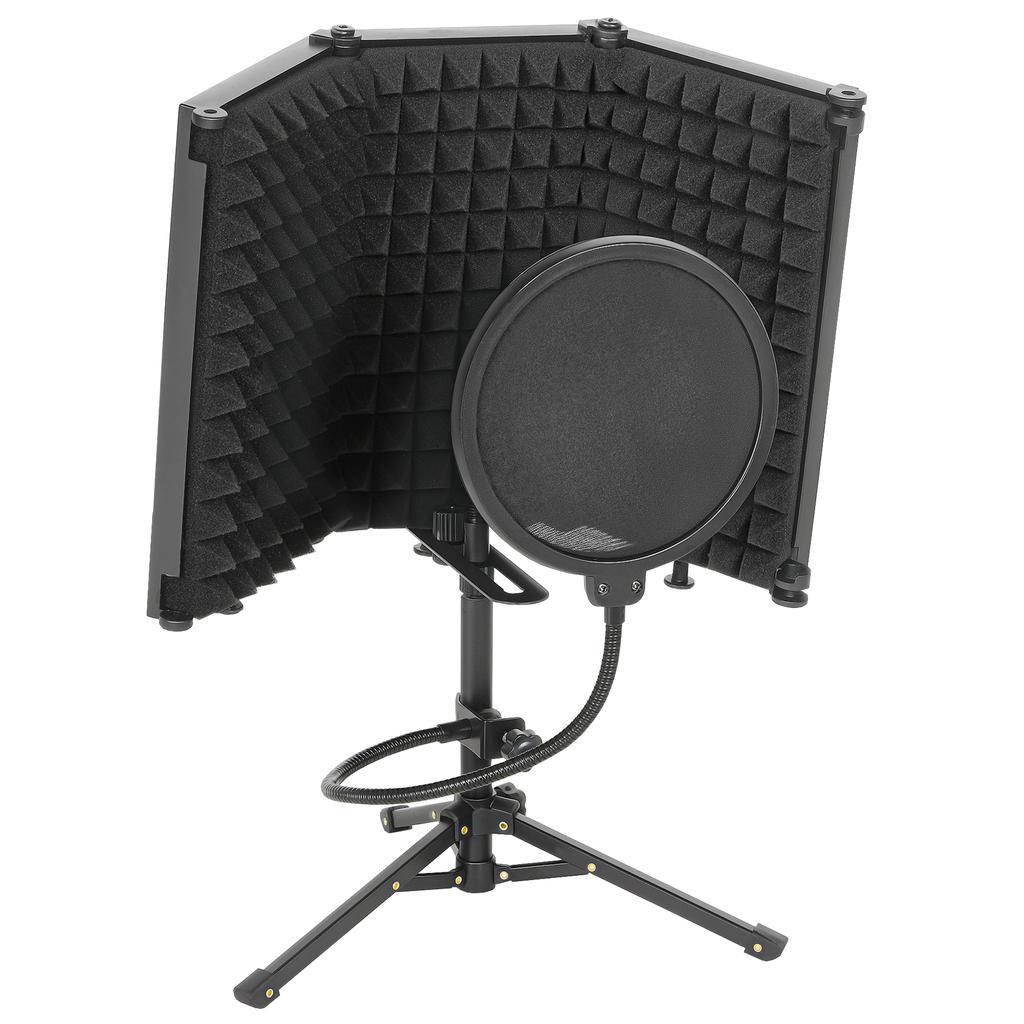 Studio Microphone Isolation Shield with Pop Filter and Tripod Stand, Foldable Adjustable Recording Studio Equipment