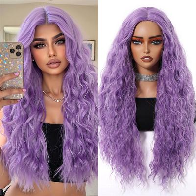 Syntetyczna Peruka Fioletowa Ombre Długa Peruka z Falą Ciała Naturalna Fryzura z Falą Wodną Seksowna Peruka Damska dla Kobiet Cosplay