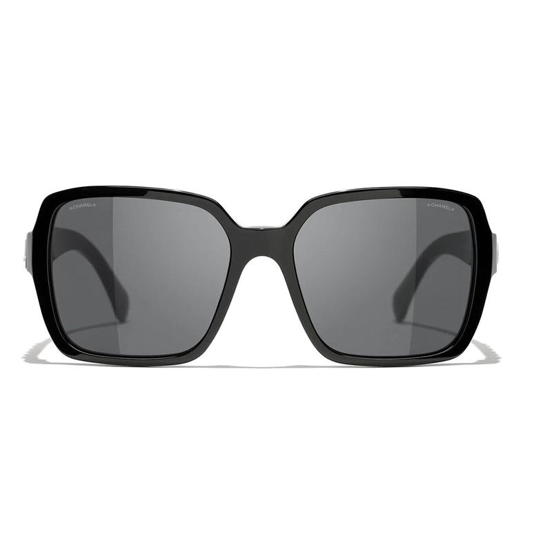 CHANEL Colorblock Design Logo Temple Acetate Square Sunglasses Women's Black