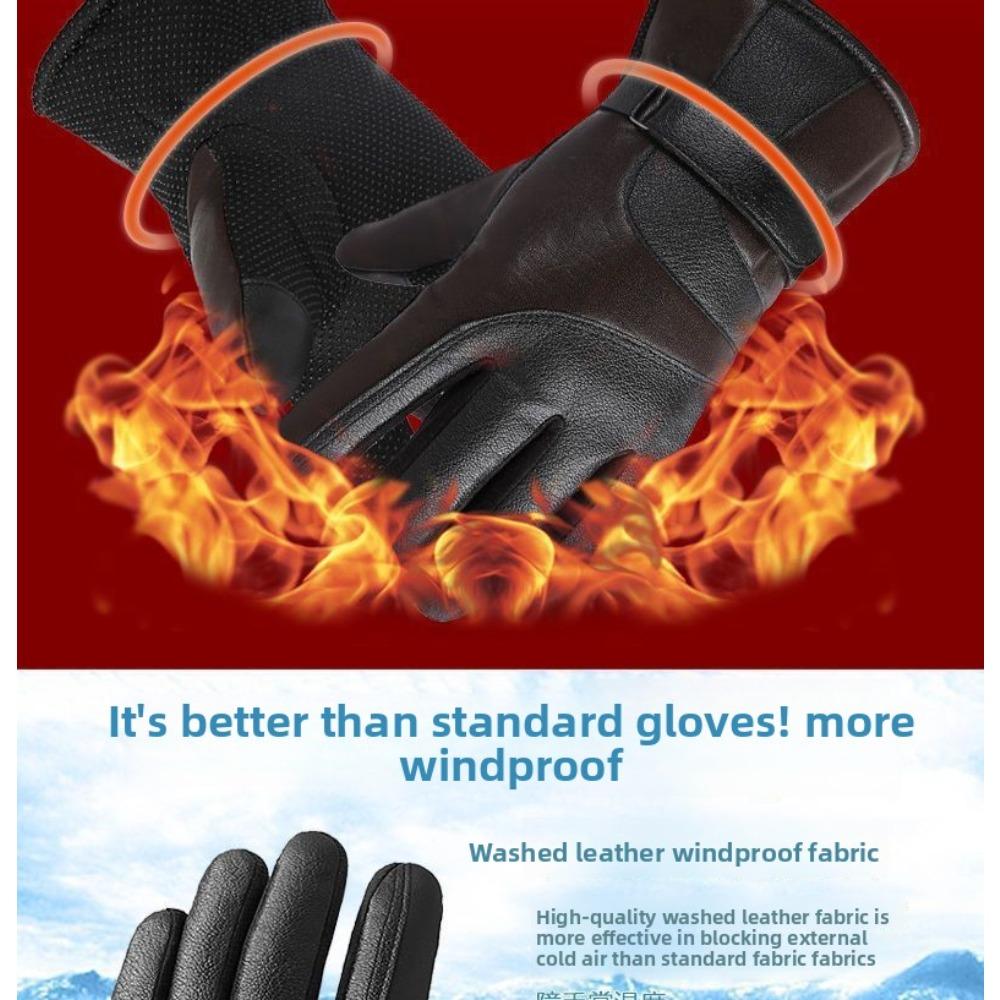 Leather Gloves Men Women Winter Outdoor Cycling Motorcycle Windproof Cold-Proof Fleece Lined Touchscreen Thickened Warm Gloves