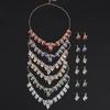 3pcs Retro Light Luxury Exquisite Water Droplet Necklace Earring Set - Alloy Zircon Inlaid Wedding Bride Dress Zircon