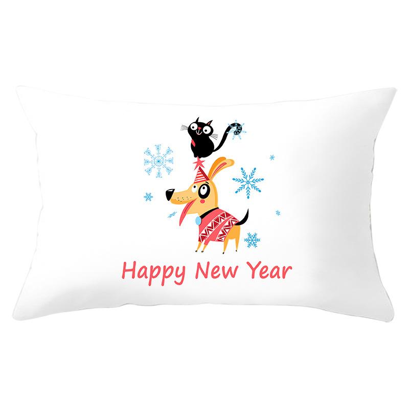 New Christmas Peach Skin Lumbar Pillowcase Cartoon Print Series Sofa Cushion Cover Throw Pillow Cover