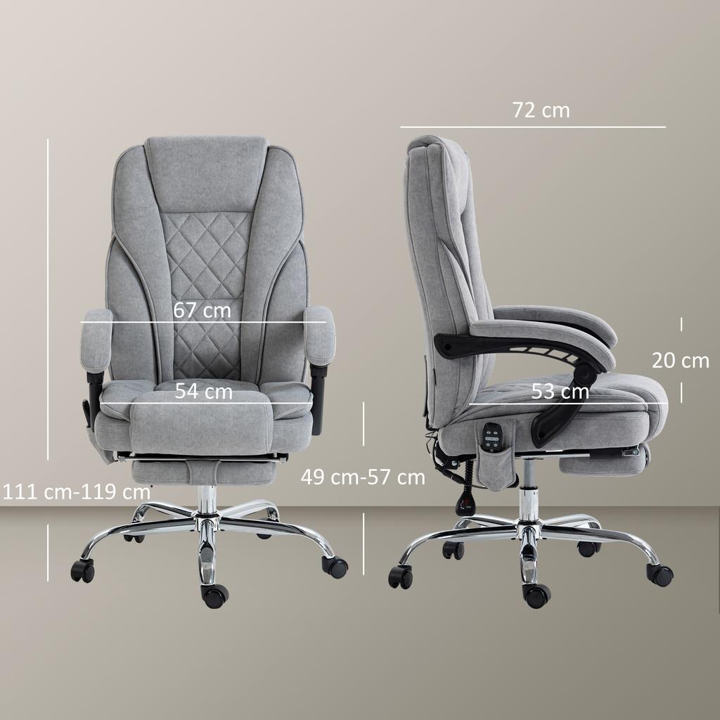 Massage Office Chair Heated Reclining Computer Chair With Adjustable Height And Footrest Grey