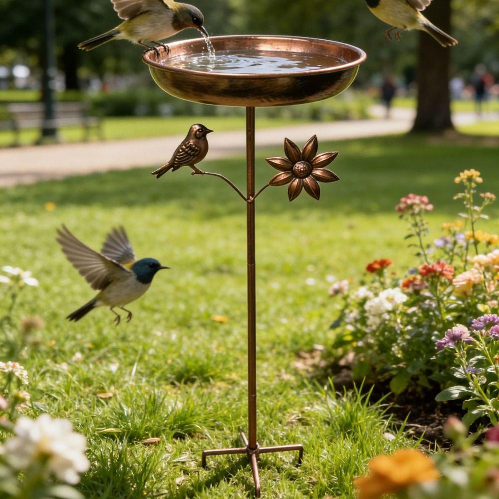 Retro Iron Garden Birdbath Anti-leakage Standing Bird Basin Bird Feeding Station  Yard