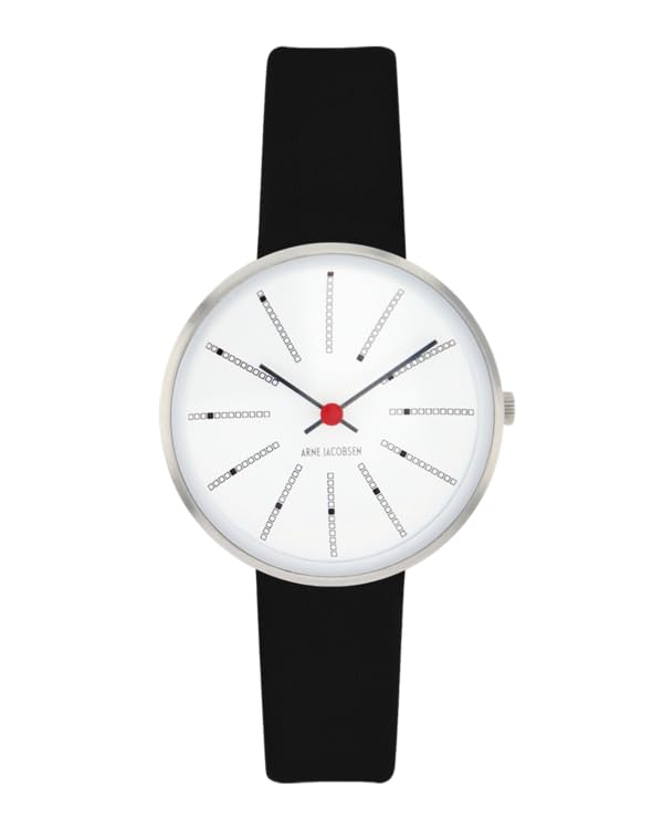 ARNE JACOBSEN BANKERS 53100-1401 Watch, 30mm, Scandinavian Design, Water Resistant (Quiet Design with No Second Hand), White with Black Leather Strap