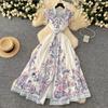 New Summer Pirnt Women Flower Turn Down Collar Flying Sleeve Belt Single Breasted Boho Holiday Party Dresses