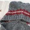 Retro Fair Isle Style Jacquard Knitted Hat Fleece-lined Printed Bear Ears Beanies Cute Warm Printing Knit Cap Autumn