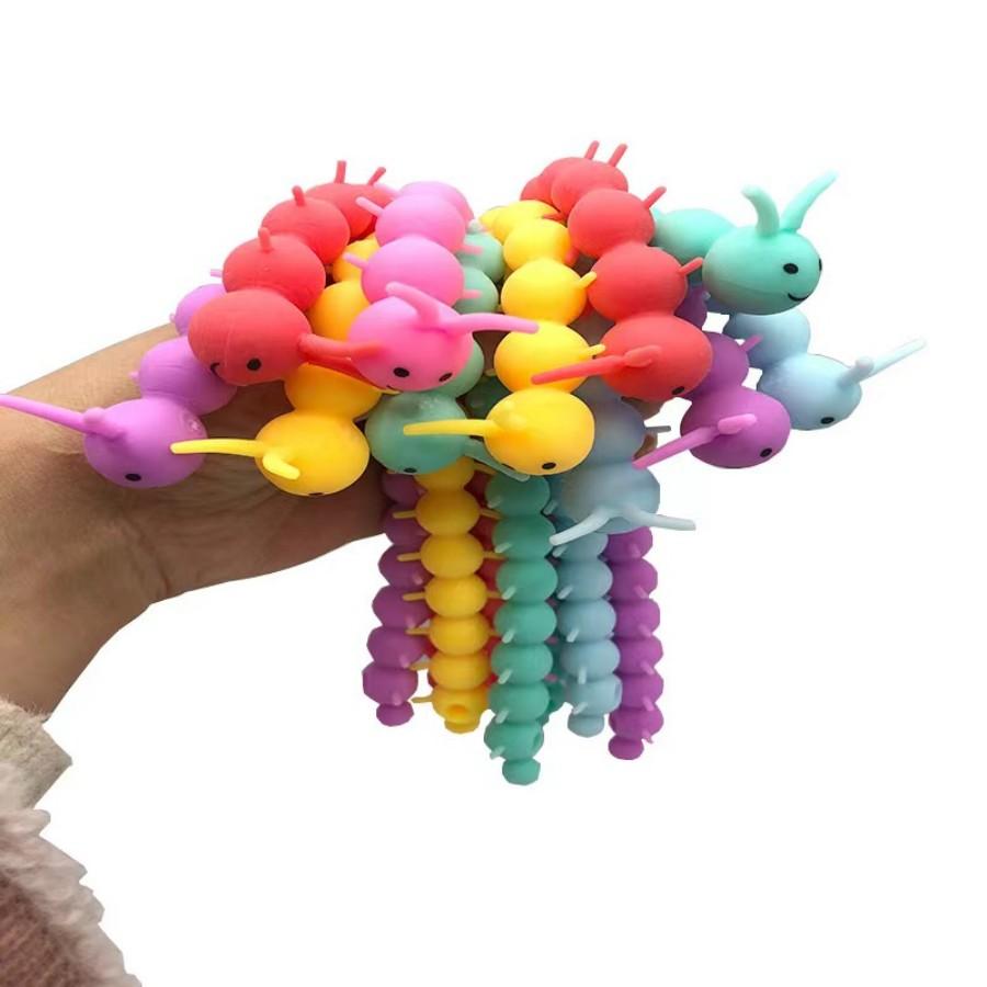 Soft Rubber Tpr Decompression Elastic Release Colorful Noodle Rope Decompression Stretch Smooth Caterpillar Pull Bracelet