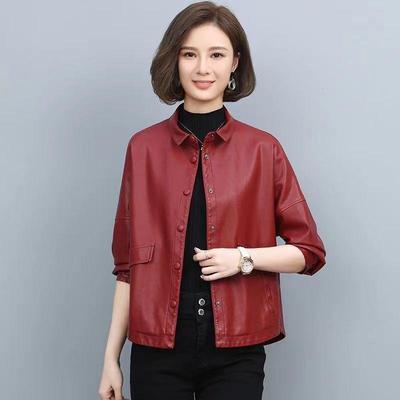 Damen Übergrößenjacke Einlagige PU-Lederjacke Oberteil Kurze Schlanke Lederjacke