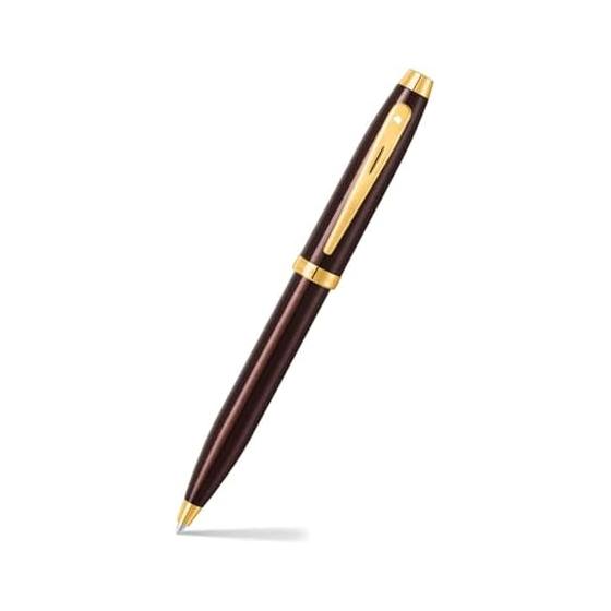 Sheaffer 100 9370 Glossy Coffee Brown Ballpoint Pen with PVD Gold-Tone Trim. Modern, timeless design with a balanced feel. Elegant, streamlined