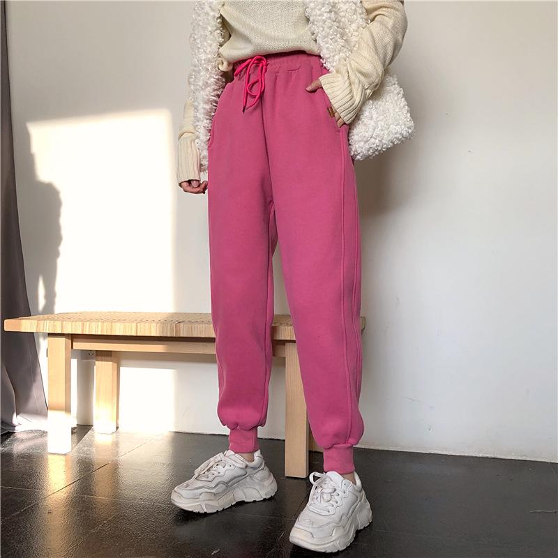

Women s Autumn/Winter Fleece-Lined Mid-Waist Harem Pants - Casual, Versatile, and Slim-Fit L
