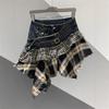Unregelmäßiger Patchwork-Kurzrock für Damen, neuer vielseitiger A-linien-Hot-Girl-Karos-Hüftrock, trendy