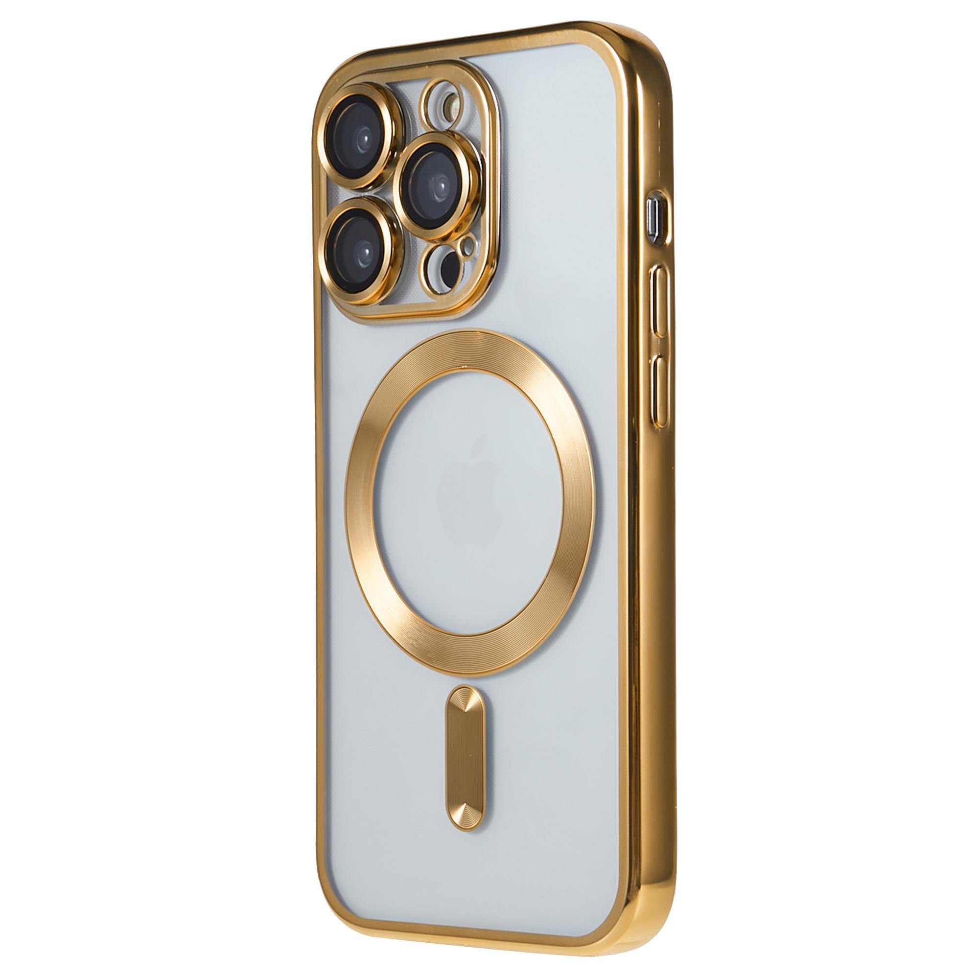 

For iPhone 13 Pro Magnetic Case with Camera Lens Protector Soft TPU Clear Phone Cover Gold