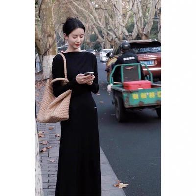 [] Temperament Long Dress High Sense Early Autumn New Simple and Generous Black Dress Women