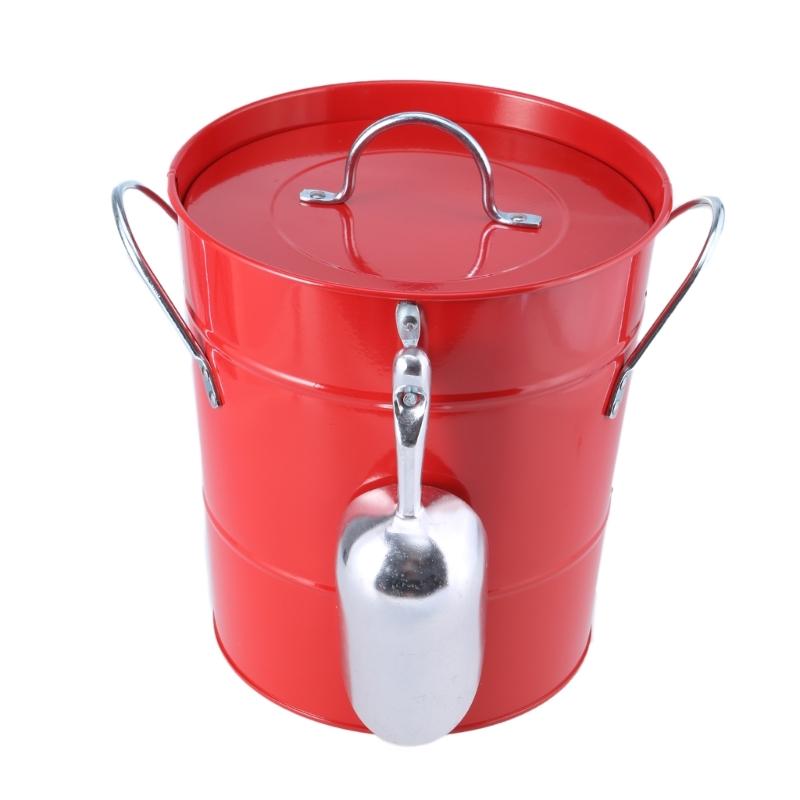 Round Beverage Tub with Shovel and Lid Double Handle Ice Bucket Metal Drink Coolers Champagnes Bucket Easy To Carrys