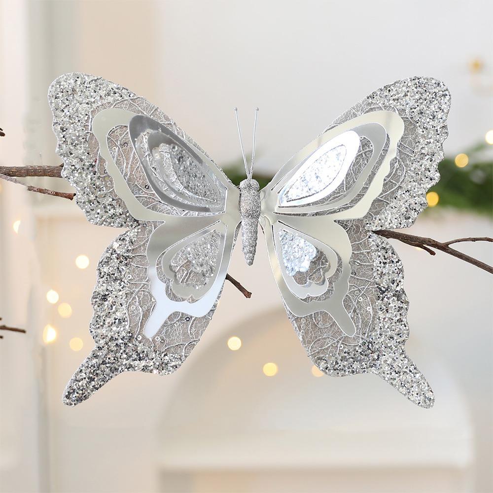 with Clip Christmas Butterfly Pendant Glitter Artificial Butterfly Ornaments  Birthday Party