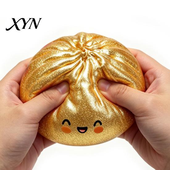 Soft Tactile Toy Steamed Bun Stress Ball, TPR Dumpling Squeeze Hand Therapy with Mini Inside, Slow Rising Fidget for Adults Relaxation