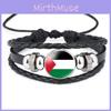 Palestinian Flag Design Gemstone Multi-layer Leather Bracelet Handcrafted Leather Rope Wristband Wholesale
