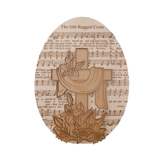 

Wooden Easter Ornament Religious Wood Art Piece with Hymn Music Score Jesus Desktop C