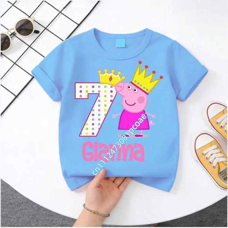 2026 Summer T-shirt Peppa Pig 1-8 Children's 100% Polyester Short-Sleeved Boys' Sport Shirt Girls' Casual Top Digital Print