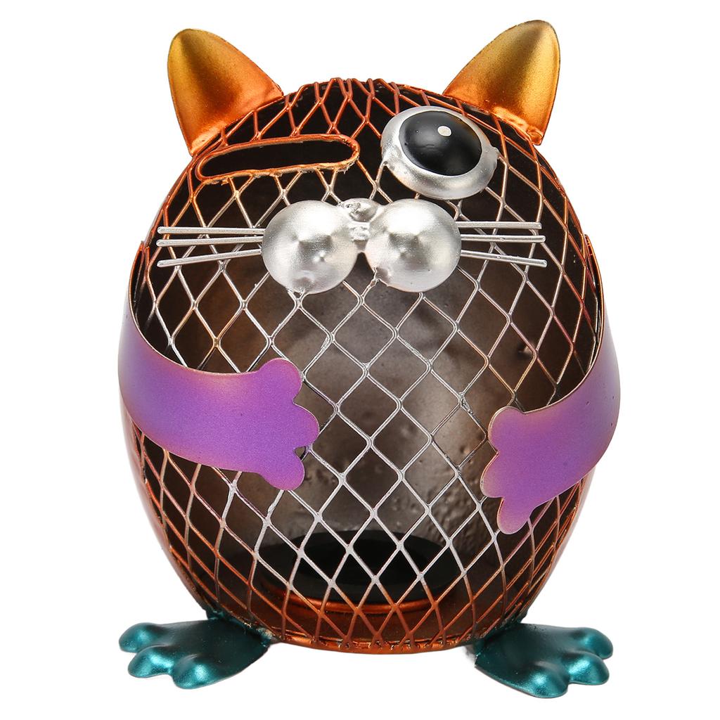 Metal Cat Coin Piggy Bank for Adults Hand Colored Animal Money Bank with Rubber Plug for Home