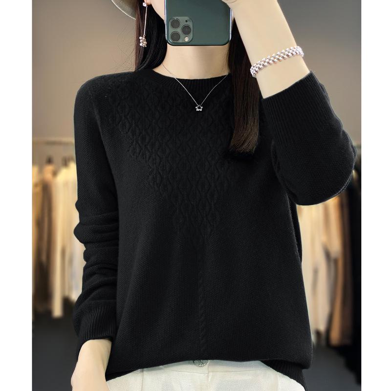 Women's Cashmere Hollow-Out Round Neck Knitted Wool Pullover Sweater
