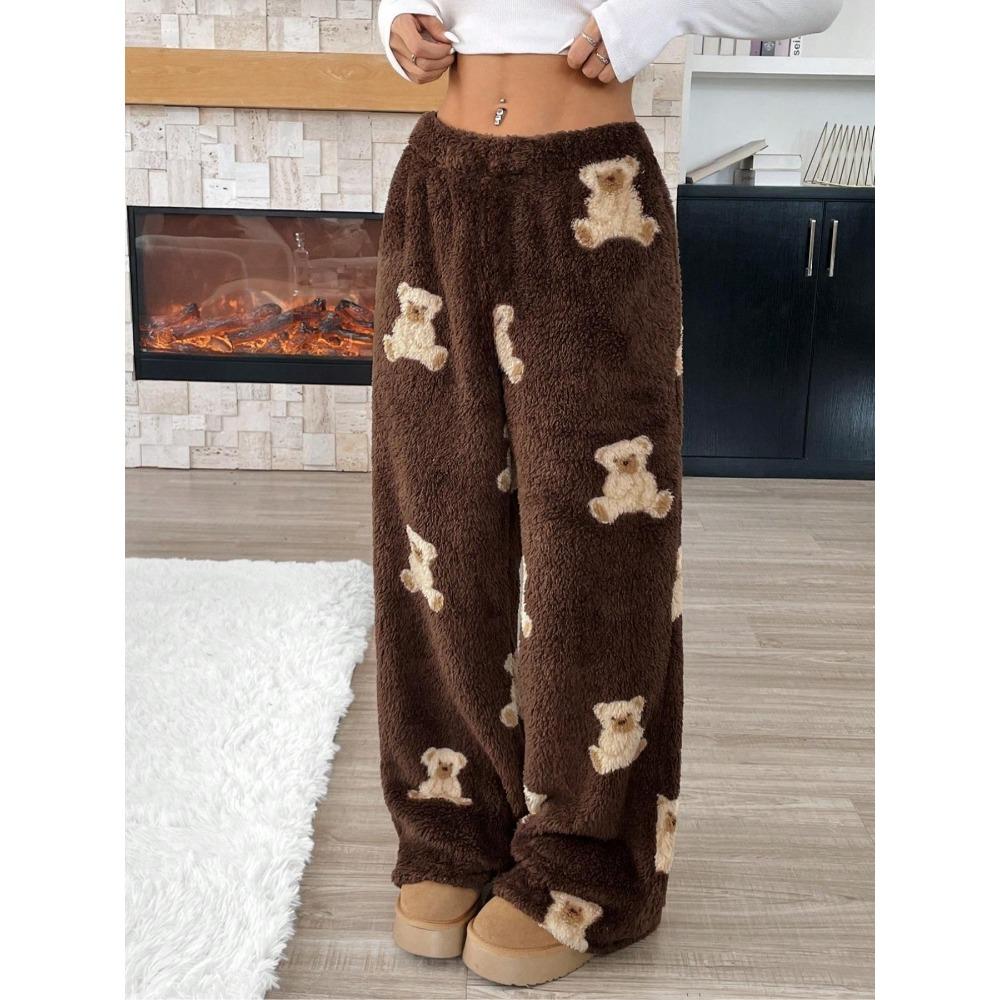 Neue Herbst-Winter Leopardenmuster High-Waist Schnürung Weiter Bein Hosen für Damen