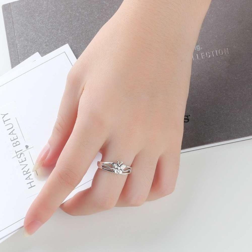 S925 Silver Plated Butterfly Ring for Women Lightweight Drip Oil Black Engagement Ring European Style
