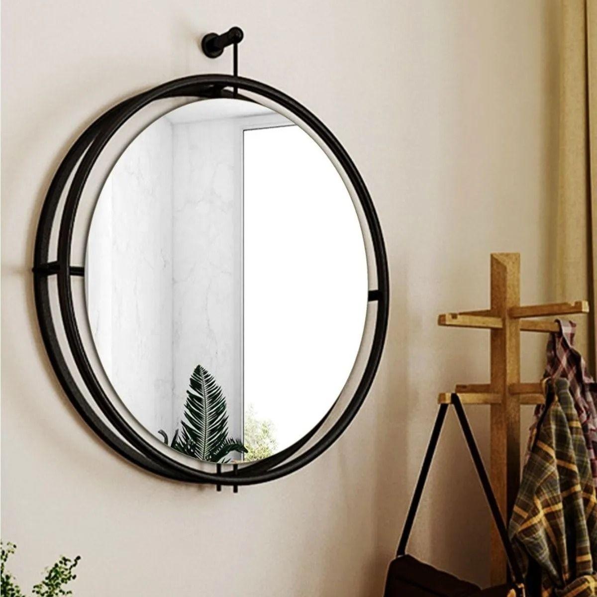 

Современное металлическое зеркало круглое декоративное Титаник дизайн глянцевое черное зеркало для кухни, ванной комнаты, гостиной и украшения