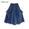 Plus Size Spring Summer Women Wide Leg Jeans High Waist Drawstring Oversized Baggy Denim Culottes Pants Patchwork Stylish Ladies' Trousers