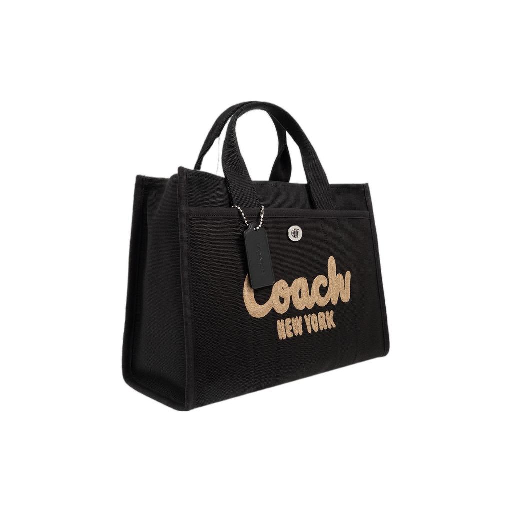 Coach Cargo 34 Logo Zip Canvas And Satin Shoulder Crossbody Tote Bag Large Women Handbags Black CP158-LHBLK