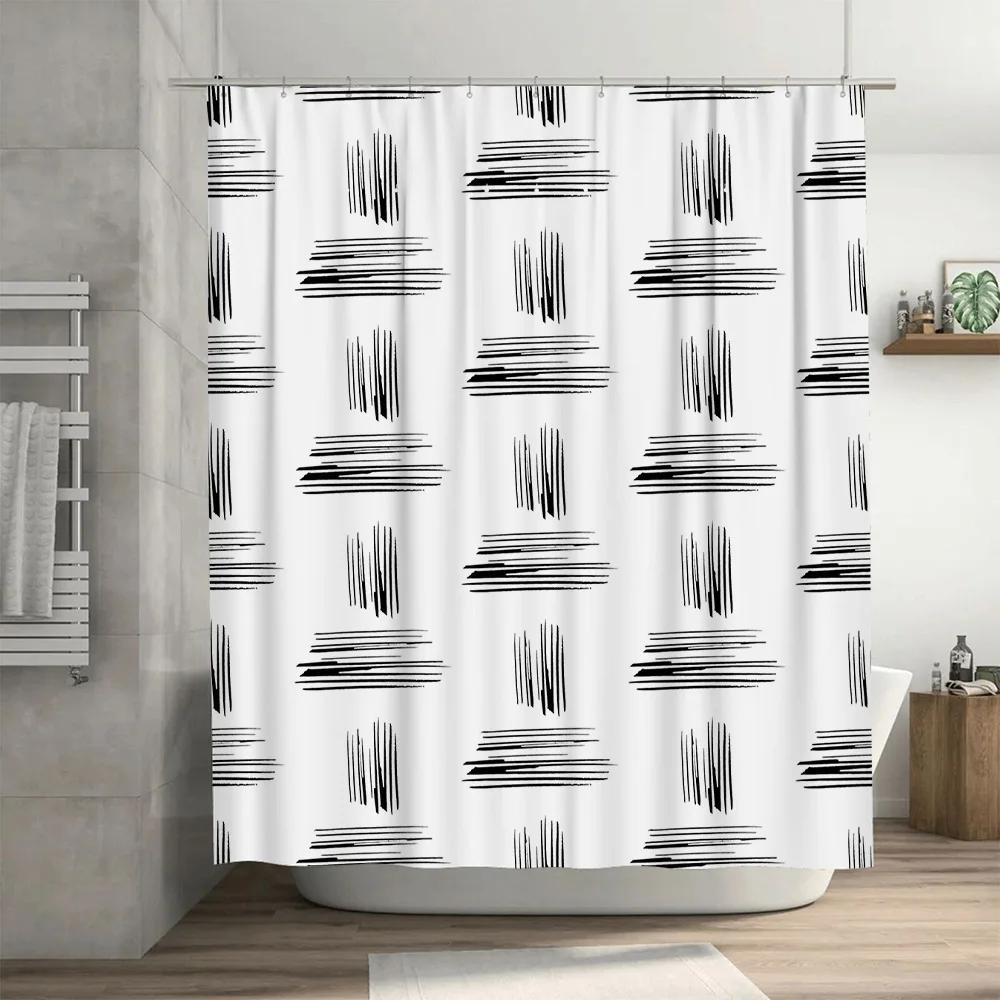 White Black Striped Shower Curtain Waterproof Bathroom Decor Modern Abstract Design Pattern For Home Decoration