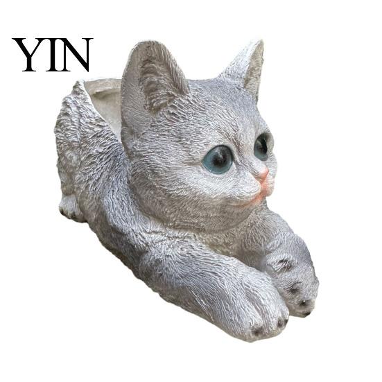 Decorative Cat Ornament Creative Resin Planter, Cute Lying Flower Pot for Garden Animal Yard, Adorable Plant Holder, Indoor Outdoor Home Desk