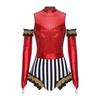 Adult Circus Ringmaster Bodysuit Sequined Patchwork Ruffled Hem Leotard and Metallic Gloves for Halloween Dress Up Party