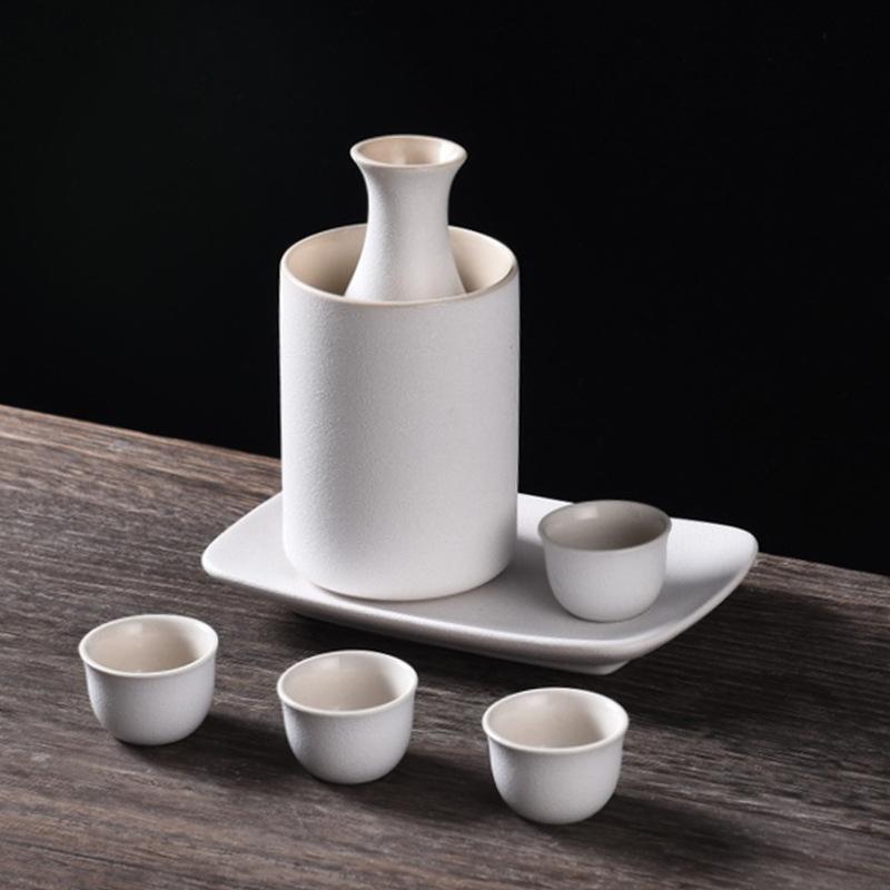 Ceramic Wine Set, Warm Wine Jug With Plate, Japanese-Style Baijiu Dispenser, Spirit Shot Glass