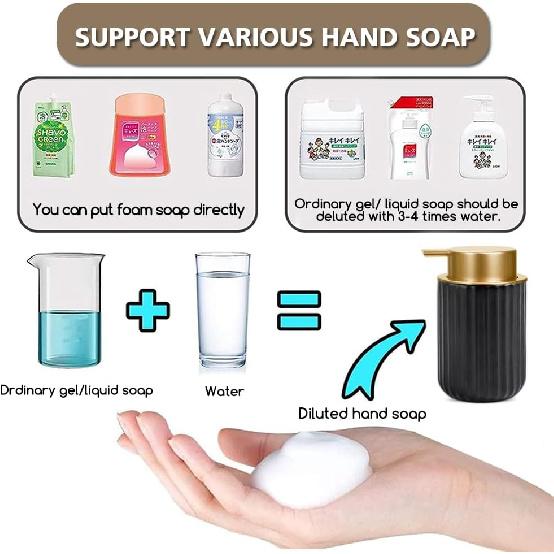 Foaming Hand Soap Dispenser, Kitchen Soap Dispenser with Gold Soap Pump, Ceramic Foam Soap Dispenser for Bathroom,11OZ Refillable Soap Dispenser for