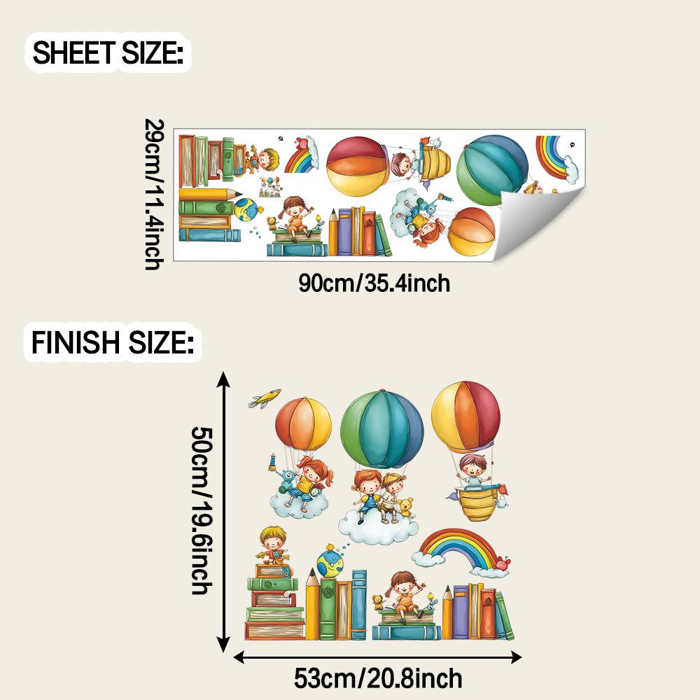 

Cartoon Knowledge Paradise and Hot Air Balloon Rainbow Study Home Decoration and Beautification Wall Stickers