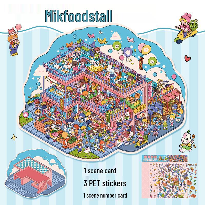Blue 3D Stereo Art Landscaping Sticker - Large Miniature Scene for Journals & DIY