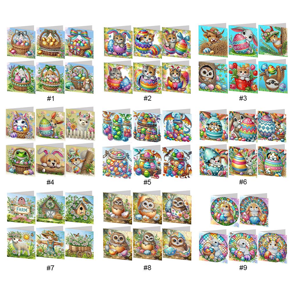 6Pcs Easter Animals DIY Diamond Painting Card Diamond Daily Wish Card Diamond Painting Greeting Card for Holiday Party Favors
