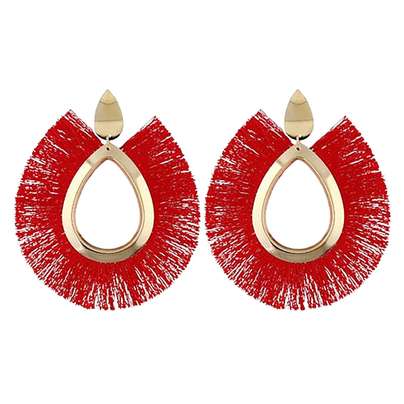 

Серьги в стиле ретро с веерообразными кисточками One Size красный