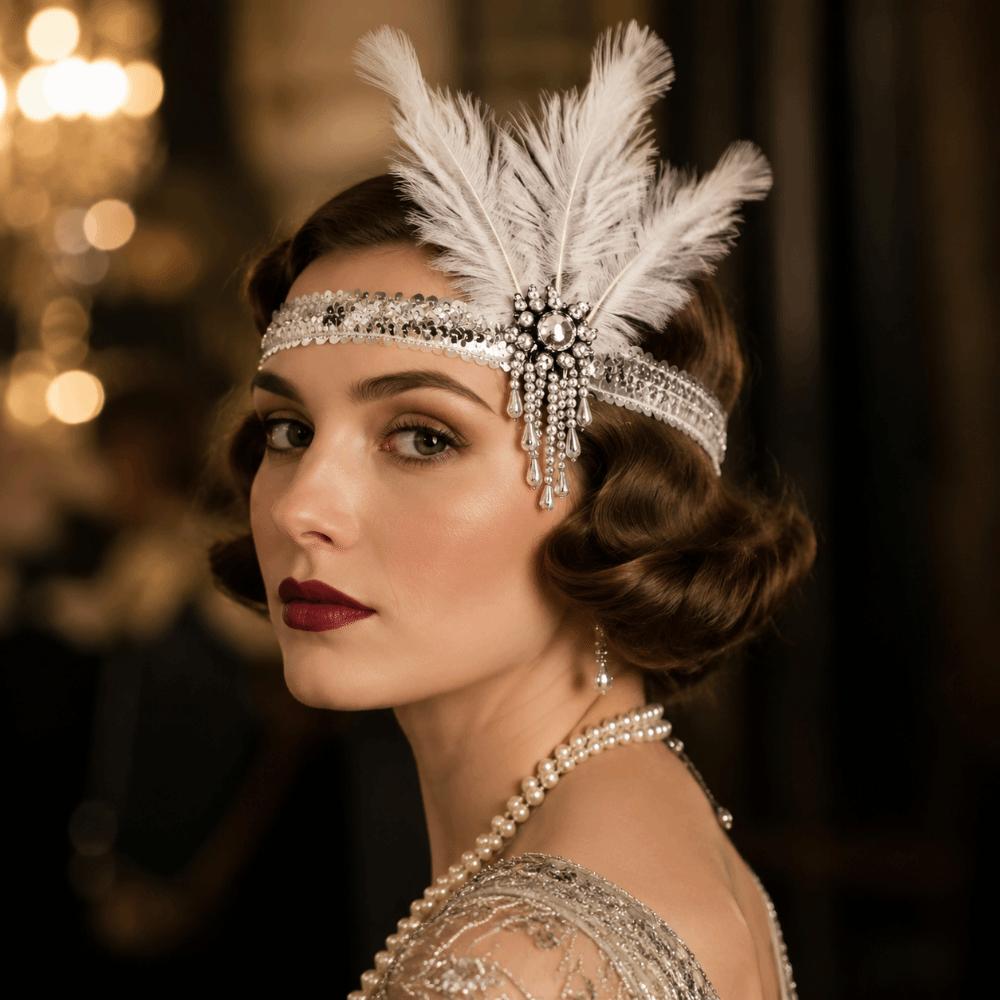 1920s Women's Feather Headband Sequin Bridal Headdress Exquisite Feather Headdress  Carnival Events